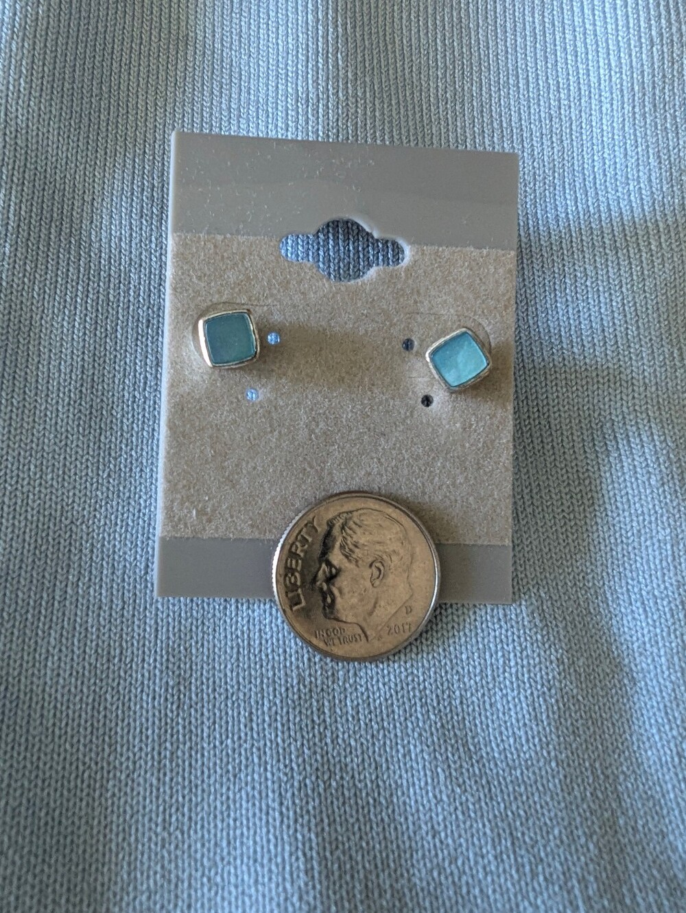 Silver-Trim Aqua Square Stud Earrings - Unbranded